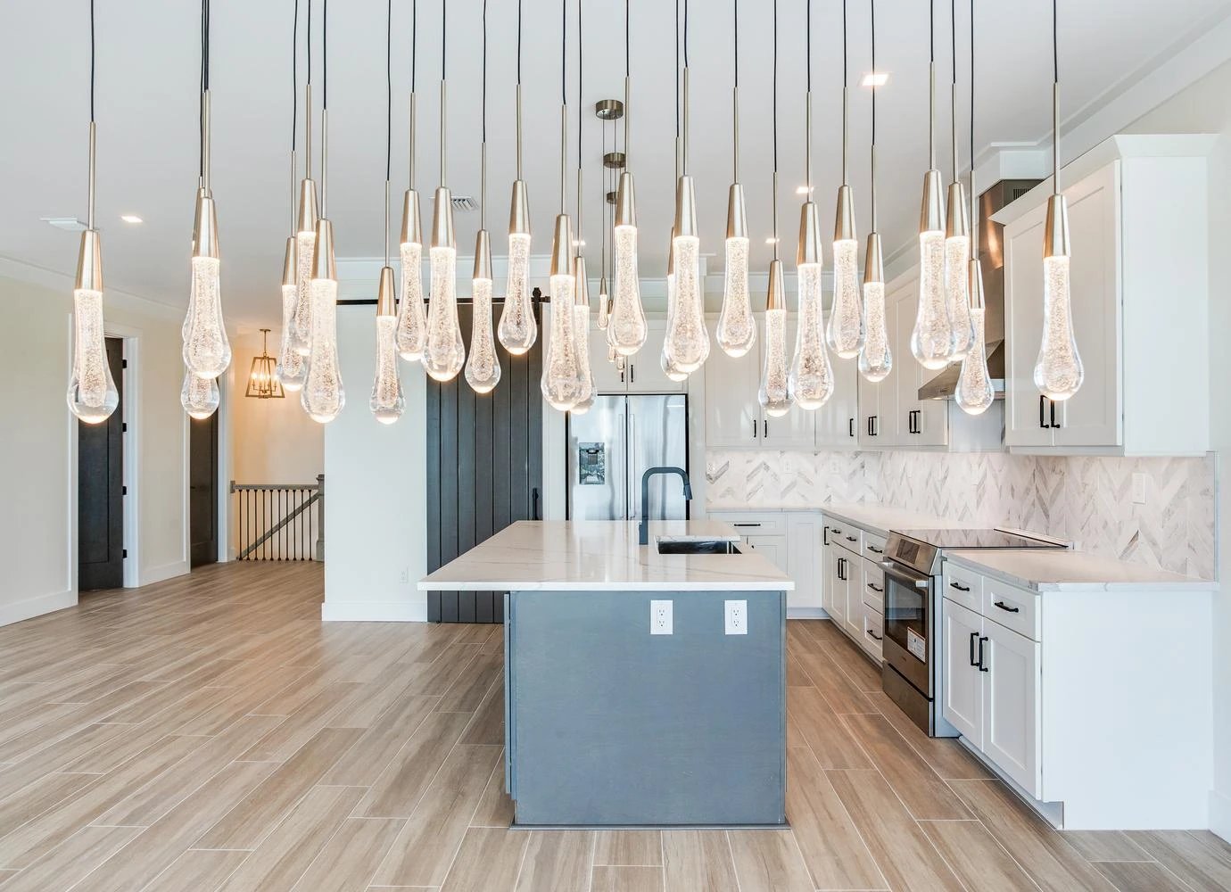 Open plan great room and kitchen in a Seasafe elevated coastal home